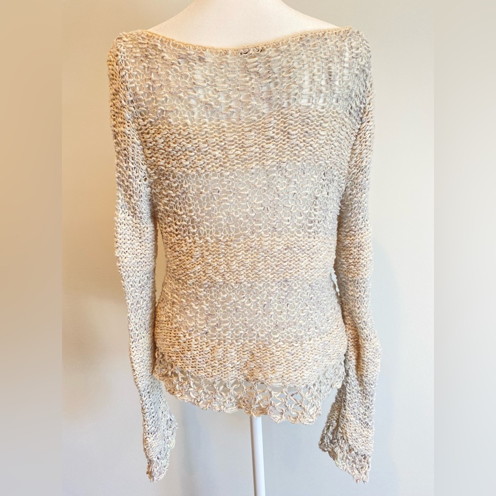Free People Cream Sheer Knit Crew Neck Sweater